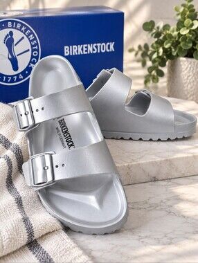 Birkenstock Arizona EVA Metallic Silver Sandals EU 40 Womens 9-9.5 NIB